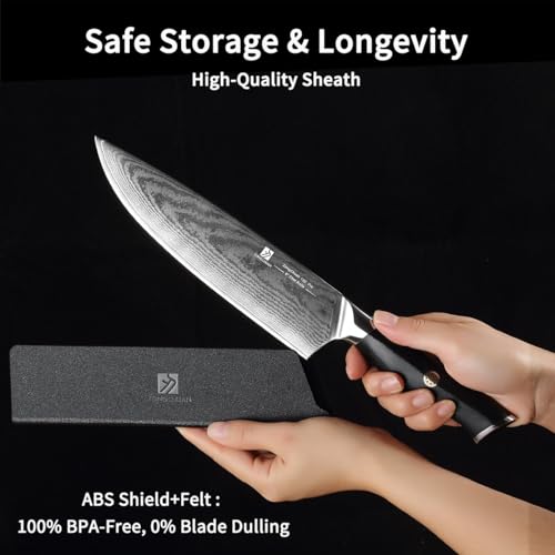 Chef Knife,8inch Damascus knife,67-Layer High Carbon Stainless Steel Kitchen Knife,Professiona Sharp Cutting Knives with Ergonomic G10 Black Handle,Gift Box for Home and Kitchen Birthday Gift - style: 13C pro Chef Knife(Black)