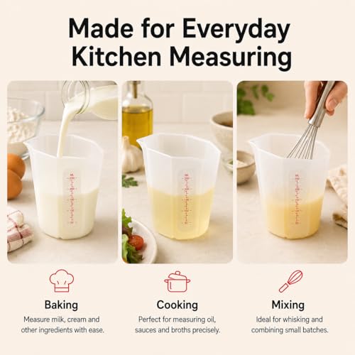 Silicone Measuring Cup 1 Cup (250ml), Flexible Liquid Measuring Cup with Pour Spout, BPA Free Food Grade Silicone Measuring Cup for Cooking, Baking and Kitchen Use