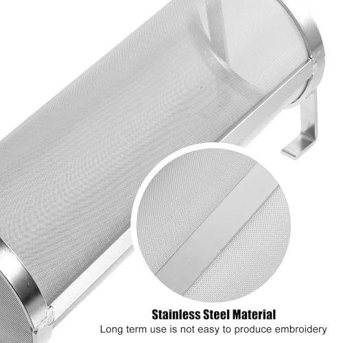 SEWACC Stainless Steel Beer Brewing Strainer Basket 10x25cm Grain Brewing Filter Tube with Dual Hooks Mesh Cylinder for Homebrew Wine