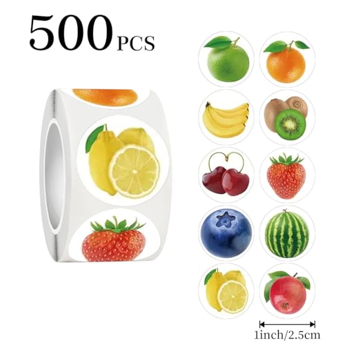 500 PCS Fruit Roll Stickers, 10 Styles Waterproof Vinyl Fresh Fruit Decals for Skateboard, Fridge, Laptop, Phone, Luggage, Trendy Stickers for Teens, Adults, Boys and Girls(Fruit) - color: Fruit