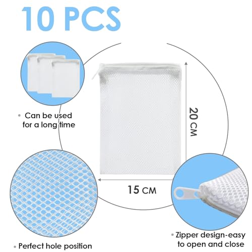 10PCS Aquarium Filter Media Bags with Drawstring Zipper, Reusable Fine Mesh Bags for Activated Carbon, Bio Balls, Ceramic Rings, Substrate, Fish Tank Filter Accessories