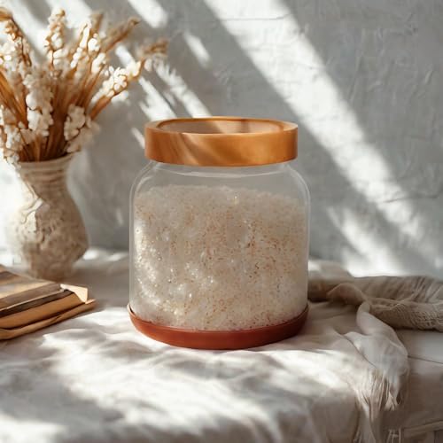 SAIOOL 2-Pack Striped Borosilicate Glass Airtight Canisters - Big mouth Large Capacity, Acacia Wood Lid, Food Storage Jars for Flour, Pasta, Pantry Organization (1/2 Gallon (Strew 2 pack)) - size: 1/2 Gallon (Strew 2 pack)