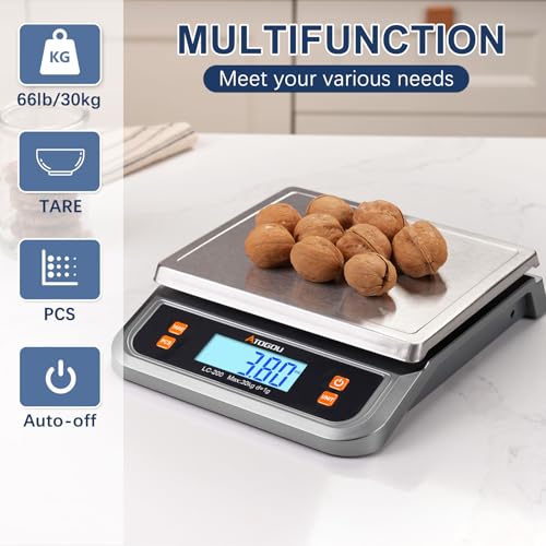 Atogou 88lb Commercial Digital Kitchen Scale 40kg/1g, with 6 Units Conversion, Stainless Steel, LCD Display, AA Battery or Plug-in Use for Baking, Bread, Cooking, Meat LC200 Grey - size: Grey 88 lb (40 kg)