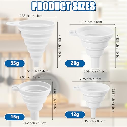 4PCS Silicone Collapsible Funnels Set for Kitchen Use Compact and Portable Liquid Transfer Tool, Collapsible Gadgets(White) - color: 4PCS-White