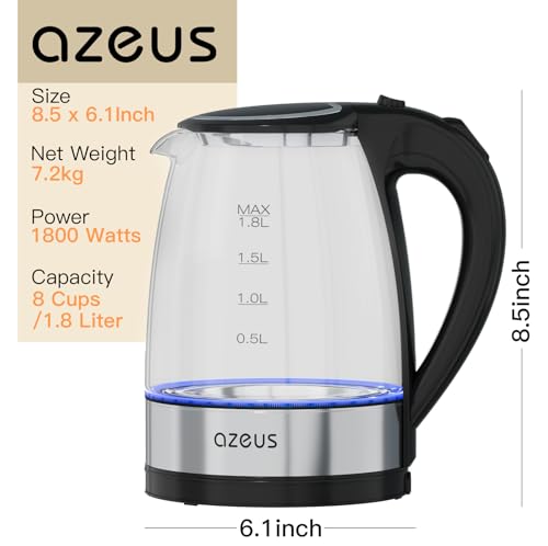 AZEUS Electric Kettle 1500W Tea Kettle, 1.8L Large Capacity with Auto Shut-Off and Boil-Dry Protection, BPA-Free - size: 1.9 Quarts