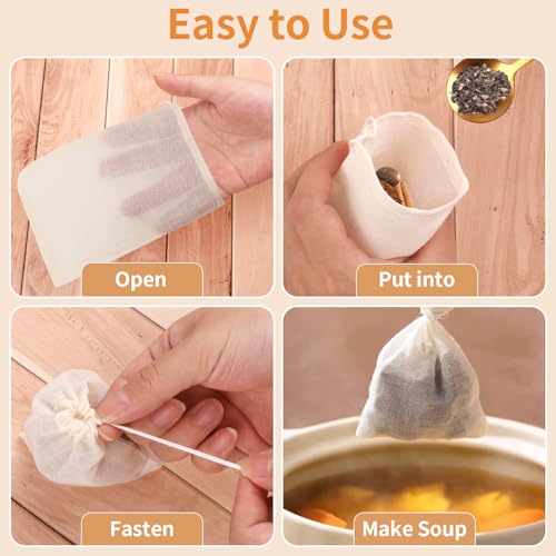 40 Pcs Empty Spice Bags for Cooking Soup, Reusable Tea Bags for Loose Tea, 4x6 In Natural Muslin Drawstring, Small Cheese Cloth Cotton for Straining, Unbleached Cheesecloth Herb Sachet - size: 4x6 IN -40 PCS