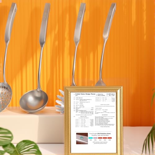 Newness 4 Pcs Cooking Utensils Set, 304 Stainless Steel Kitchen Utensils Set, Metal Kitchen Accessories, Include Soup Ladle, Slotted Skimmer Spoon, Spaghetti Spoon and Spatula, Dishwasher Safe - size: 4 PCS Cooking Utensils Set
