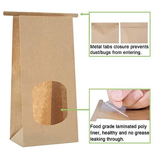 BagDream Bakery Bags with Window 100pcs 4.5x2.36x9.6 Inches Window Tin Tie Tab Lock Kraft Brown Paper Bags for Coffee Bean, Cookies, Treat, Snack - color: Brown