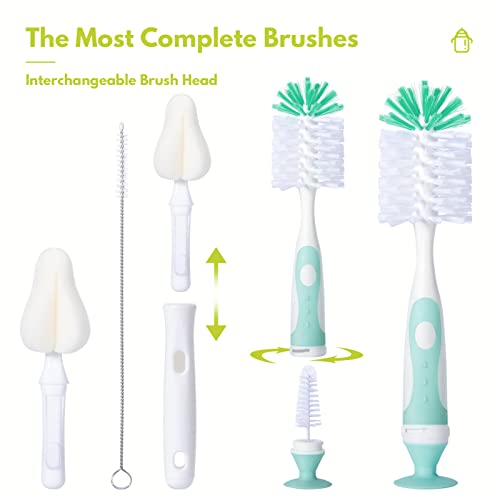 CAREBABYMORE Baby Bottle Brush Set with Nipple Cleaner and Suction, 10.2" Cleaning Brush and 6.5" Sponge Bottle Brush with A Replacement Brush Head and Two 6.7" Straw Brushes, Pack of 5 (Pink) - color: Pink