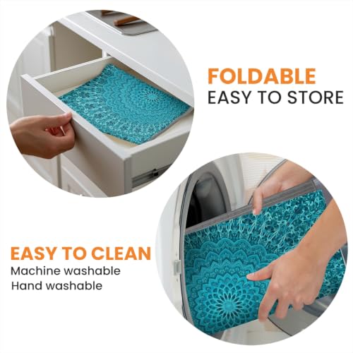Absorbent Kitchen Dish Drying Mat Quick Dry Heat Resistant Hide Stain for Glasses Coffee Espresso Machines Pots Pans and Dish Racks,18" x 24" Teal Mandala Geometric Pattern - color: Teal Mandala Geometric