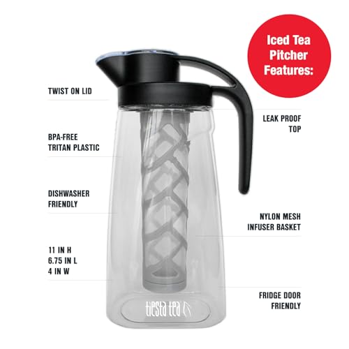 Tiesta Tea - Loose Leaf Iced Tea Pitcher, BPA-Free Tritan Plastic, Includes Multipurpose Nylon Mesh Infuser, Brew Hot & Cold, Leak-Proof Twist-On Lid, Dishwasher Safe, 1/2 Gallon Capacity - style: Pitcher(64 fl oz)