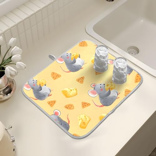 ALAZA Mouse Cheese Animal Dish Drying Mats Absorbent Microfiber Drying Pad Kitchen Countertop Draining Mat 16 x 18 Inches - size: 16" x 18"
