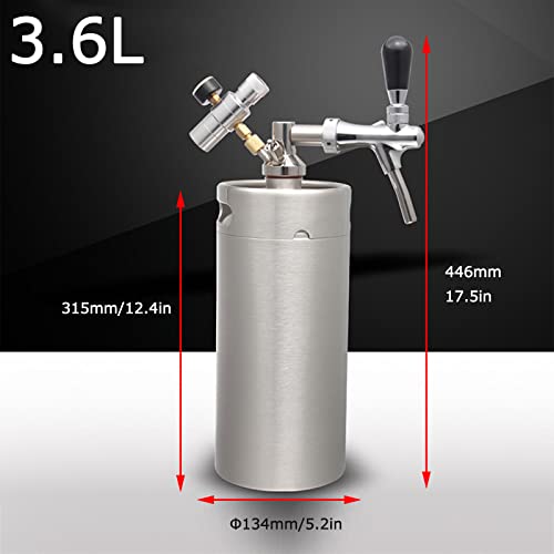 Portable Draft Keg System Stainless Steel Keg Mini Keg Draft System Stainless Steel Portable Mini Keg Dispenser Pressure Regulator Craft Beer Draft Home Brew,3.6L
