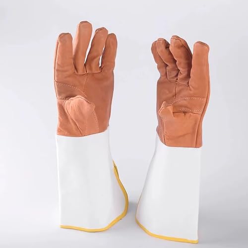 Thick Goatskin Leather Beekeeper's Gloves with Ventilated Long Sleeves Elastic Cuffs,Beekeeping Gloves (Grey & white splicing, L) - color: Grey & White Splicing, size: Large