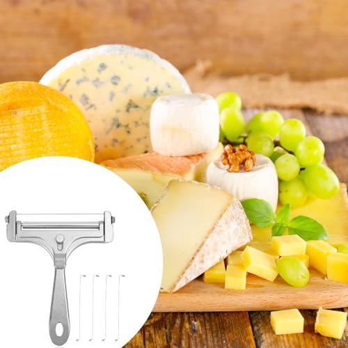 lasuroa Cheese Cutter, Stainless Steel Cheese Slicer with 4pcs Extra Wires Adjustable Handheld Butter Block Cutter for Cheddar Gruyere Mozzarella Kitchen Slicing Tools - style: Cheese Slicer+4 Extra Wires