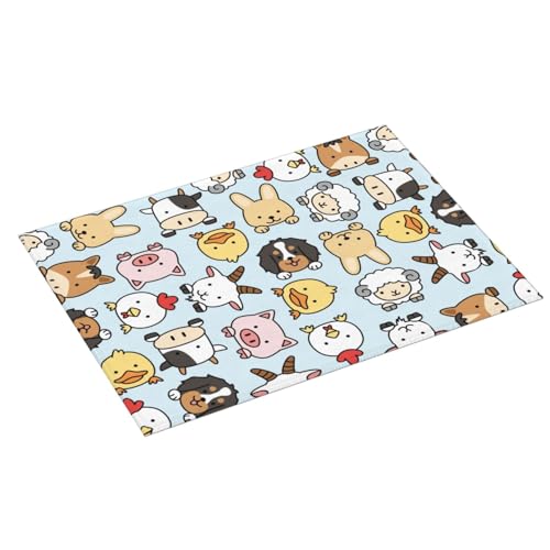 Cute Farm Animals Blue Dish Drying Mat for Kitchen Counter, Farmhouse Rustic Cow Sheep Duck Microfiber Drying Pad, Absorbent Coffee Cup Dishes Drainer Mats 18"x24" - color: Farm Animal