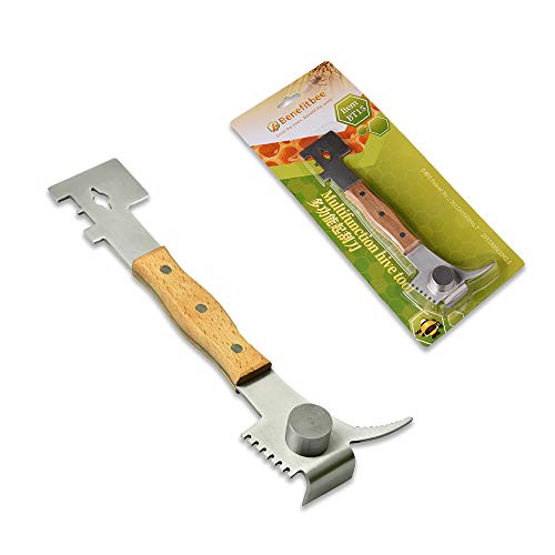 WEICHUAN Multifunction Hive Scraper Tool with Wooden Handle for Beekeeping | 7 in 1 Multifunction Beekeeping Tool Bee Hive Hand Tool for Beekeeper
