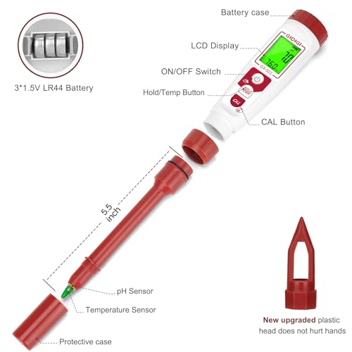 Digital pH Meter with Calibration Kits for Soil Water Food | for Soil, Garden, Water, Plants, Solution and Food, LCD Display, Calibration Powder Included, Plastic Protective Cap | For Soil, Garden, Water, Plants, Solution and Food, LCD Display, Calibratio