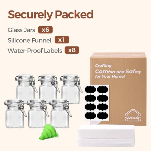 ComSaf Square Small Glass Spice Jars with Airtight Lids 4 oz 6 Pack Pantry | Honey herbs, Farmhouse pantry organization, Mini favor jars, Labels included, Funnel included, Kitchen storage, Snacks - size: 4oz*6