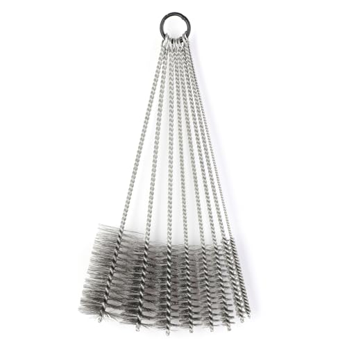 16 1/2 Inch Extra Long Stainless Steel Tube Brushes, Wire Pipe Cleaning Set with Stainless Steel Bristles, Tube Bottle Brush Kit, 8 Sizes for Auto Parts, Bottles, Tubes, Etc