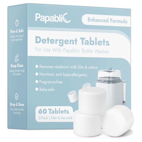 Papablic 60Pcs Official Detergent Soap Tablets for Baby Brezza, GROWNSY, Momcozy Bottle Washer Pro & Portable Bottle Warmer, Compact Travel-Friendly Packs Washing Block - size: 1 Count (Pack of 60)