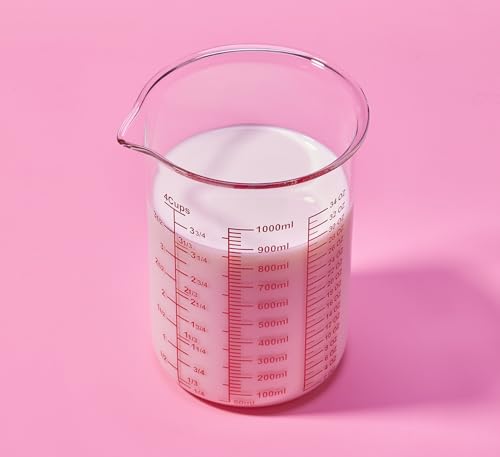 High Borosilicate Glass Measuring Cup-V-Shaped Spout,Glass Measuring Beaker for Kitchen or Restaurant, Easy to Read, 1000 ML (32 Oz, 4Cup) - size: 4Cup,1000ML