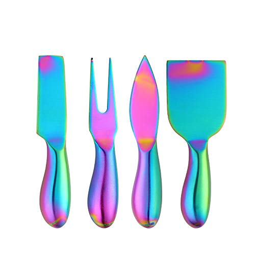 Stainless Steel 18/10 Cheese Desert Knives, Set of 4, Baikai Gold Breakfast Butter Knife, Slicer Sandwich Spreader ? (Cheese Knife Set-Rainbow) - color: Cheese Knife Set-Rainbow