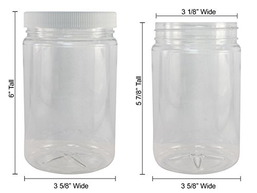 Pinnacle Mercantile Plastic Jars with Screw on Lined Lids 6 Pack 32 ounce Wide Mouth Food Storage Containers