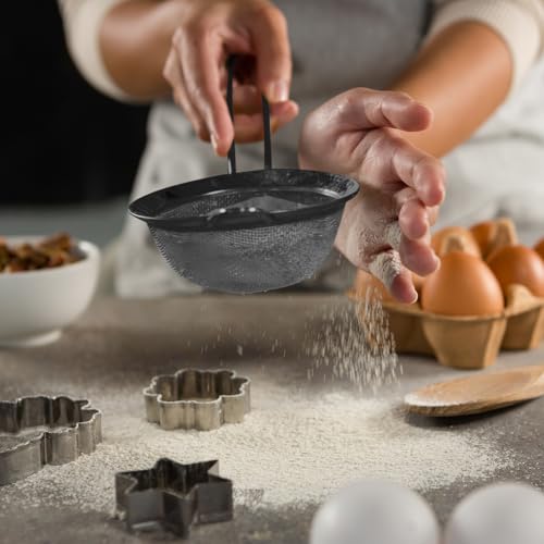 Norme 4 Quart Stainless Steel Black Colander and 3 Pcs Black Fine Mesh Strainer, Stainless Steel Pasta Rice Food Metal Strainer with Handles, Easy Clean and Dishwasher Safe - color: Black, size: 4 Quart