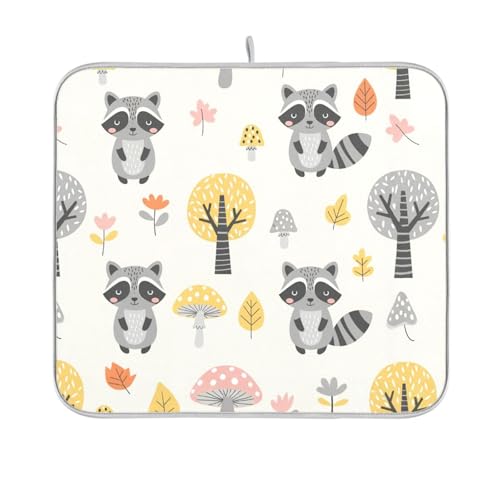 Raccoon Tree Mushroom Dish Drying Mat for Kitchen Counter Super Absorbent Draining Mat with Non-slip Backed Sink Tray Mat for Sinks Countertops Draining Racks Dish Bottles Cups Bowl