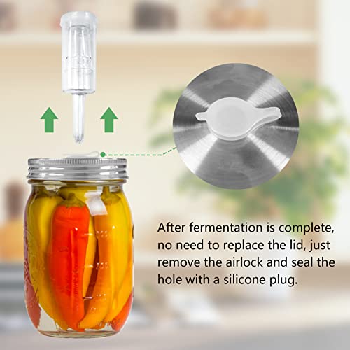 Artcome 28 Pcs Fermentation Kit-5 Stainless Steel Fermentation Lids, 5 Glass Weights, 5 Airlocks, 6 Silicone Rings, 6 Silicone Grommet, 1 Silicone Tong for Wide Mouth Mason Jar(Jars Not Included)