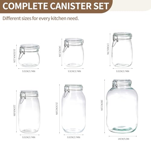ODBCYWM 17oz Glass Food Storage Jars with Airtight Lids, Set of 6 – Clear Preserving Seal Wire Clip Fastening Canisters for Kitchen Canning, Flour, Cereal, Pasta, Sugar, Beans, Pickling Jars (17oz*6) - size: 17oz*6