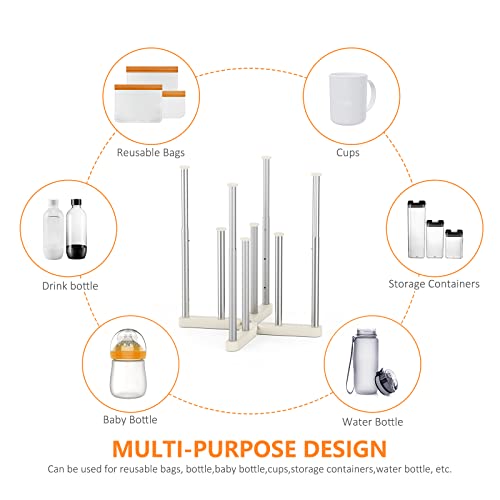 KORRTFID Reusable Storage Bag Drying Rack, Retractable Metal Bottle Drying Rack, Collapsible Cup Draining Rack for Water Bottles, Mason Jars, Mugs, Glass and Sports Bottle(1 Pcs) - size: 1 PC