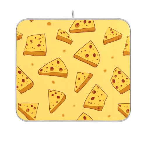 Dish Drying Mat for Kitchen Counter Cartoon Triangular Cheese Absorbent Drying Dish Mat 16×18 inch Dish Rack Pad Coffee Mat for Sink Dishes Under Rack - size: 16x18in