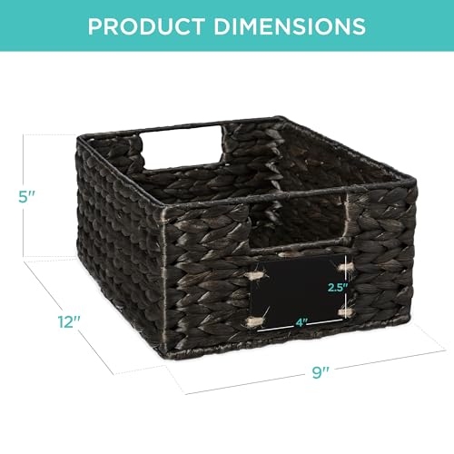 Best Choice Products 22.9 x 30.5cm(9 x 12인치) 워터 히아신스 식료품 저장실 바구니 4개 세트, 칠판 라벨이 있는 우븐 오거나이저, 초크 마커 - 블랙 - color: 블랙., size: 9x12x5in