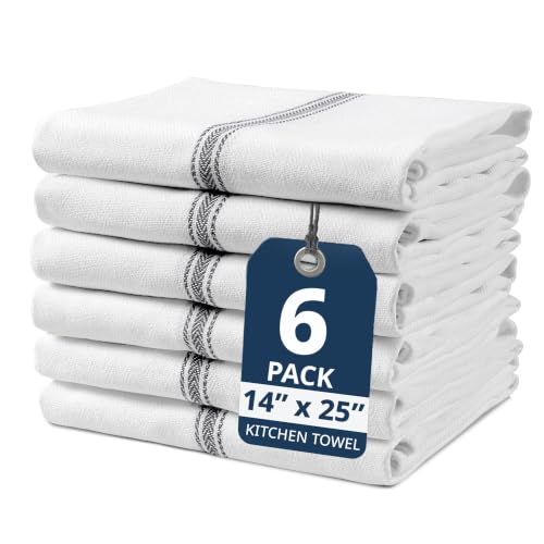 LANE LINEN Kitchen Towel Set - 100% Cotton, Black Dish Towels, Absorbent Tea Towels, Soft & Durable, Reusable Hand Towels, 14” x 25”, 6-Pack - color: Black Stripe, size: 6-Pack