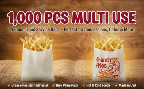 Food Service Paper Bags for Fries, Hashbrowns & Hot Foods - 5.5x4 inch, 1000 Count White Takeout Bags - style: White