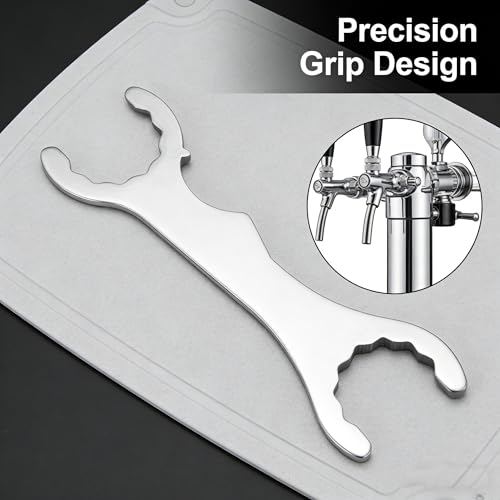 2pcs Stainless Steel Beer Faucet Wrench, Multi-Functional Kegerator Tool for Tap Tower & Coupler Nuts, 7-Inch Draft Beer Spanner with Dual-Size Openings for Home Brewing & Bar Maintenance (2)