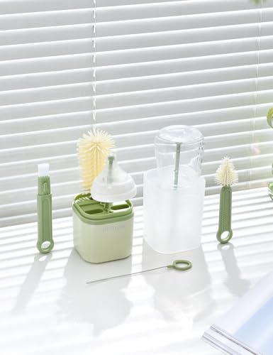 Baby Bottle Brush Set-Travel Bottle Cleaner Kit with Silicone Brush,Drying Rack,Nipple Brush,Straw Brush,Bottle Mouth Brush,Storage Box-6 in 1 Portable Bottle Washing Kit for Home and Travel