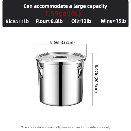 stainless steel food storage containers with lids lock clips airtight container large airtight for rice flour sugar grain coffee bean storage containers Kitchen jar (1.59gal/6L) - size: 1.59gal