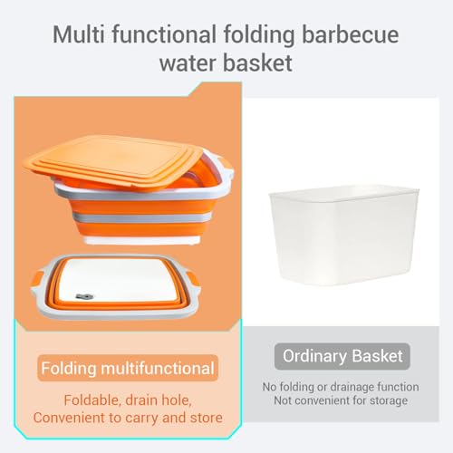 BBQ Prep Tub 16L, 3 in 1 BBQ Prep Tub Set, XL Collapsible Cutting Board Tub & Food Container with Lid, Includes 2 Meat Shredder Claws, Resting Blanket & Carry Bag, Ideal Grilling Tub for Camping