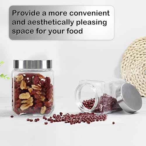 Nsmykhg 37 oz Square Glass Jars with Lids, 4 Pack Glass Canisters with Metal Lids, Clear Wide Mouth Mason Jar Food Storage Jar for Overnight Oats, Coffee, Candy, Kitchen & Bathroom Storage Containers