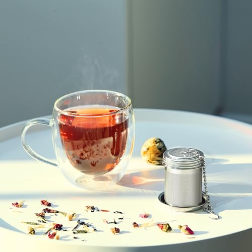 Stainless Steel Tea Infuser for Loose Leaf Tea, Small (1.5” Diameter x 2.2” Height) – Extra Fine Mesh Strainer with Chain Hook & Lid, Reusable Tea Steeper for Mugs, Cups & Teapots - size: Small