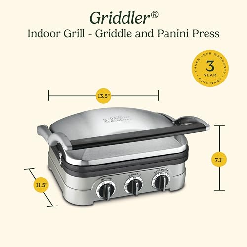 Cuisinart Griddler Indoor Grill, Panini Press, Sandwich Maker & More, 5-in-1 Grilling, Dishwasher-Safe Nonstick Cooking Plates, GR-4NNAS, Stainless Steel - style: New Version - Griddler