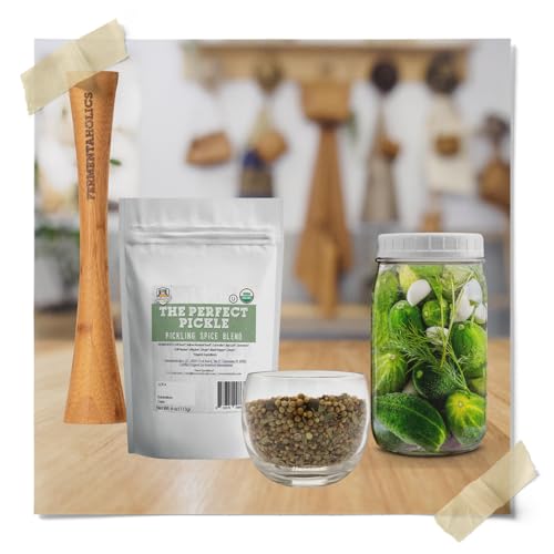 Fermentaholics Certified Organic Vinegar Pickling Kit - Easy, Quick Pickles - 2 Recipes with Perfect Pickle Spice and Kosher salt - Wide Mouth Quart Jar - Makes 3 Quarts - OU Kosher