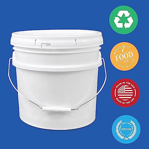 ePackageSupply 3.5 Gallon Plastic Bucket with Lid I Food Grade Bucket | White | BPA-Free I Heavy Duty 90 Mil All Purpose Pail Reusable I Made in USA (12 Count) - size: 12 Packs