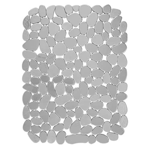mDesign Adjustable Kitchen Sink Dish Drying Mat/Grid - Soft Plastic Sink Protector, Cushions Sink, Dishes - Quick Draining Pebble Design - Includes 1 Saddle, 2 Large Mats - Set of 3 - Light Gray Stone - color: Light Grey