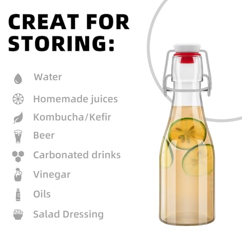 1Pc (5oz Round) clear Swing Top Brewing Bottles with Leak Proof Easy Caps, Glass Beer Bottle Flip Top Bottles For Kombucha, Kefir, Vanilla Extract, Beer (5oz Round) - size: 5.4 Ounces