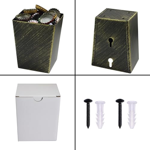 Old Fashioned Bottle Cap Catcher Wall Mount Stainless, Narrow Antique Bronze Screw in Wall Beer Top Bucket with Drain Holes for Table - color: Antique Bronze