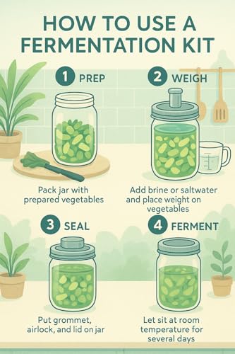 Fermentation Kit for Wide-Mouth Fermenting Jars: Includes 4 Silicone Airlocks, 4 Sealing Rings, 4 Glass Weights, 4 Grommets, 4 Stainless Steel Lids - Ideal Fermenting Kit for Cooks & Healthy Eating